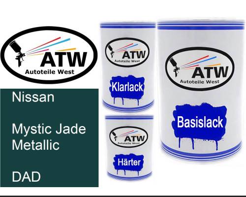 Nissan, Mystic Jade Metallic, DAD: 500ml Lackdose + 500ml Klarlack + 250ml Härter - Set, von ATW Autoteile West.